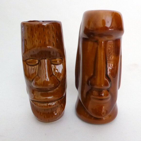 NEW VINTAGE EASTER ISLAND MAORI MOAI TOTEM BROWN CERAMIC TIKI MUG SHOT LOT OF 6 - Picture 6 of 13